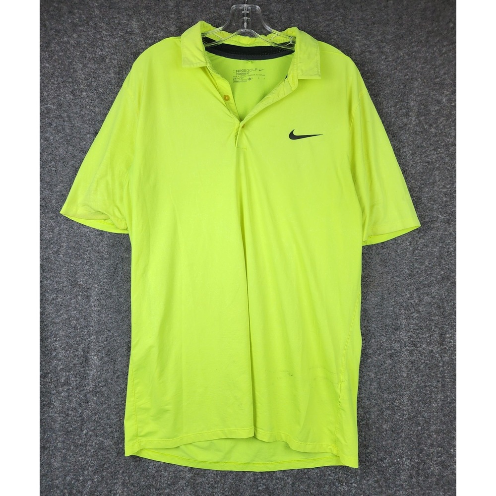 Nike‎ Golf Polo Shirt Mens L Neon Yellow Volt Dri-FIT Short Sleeve 802845-702